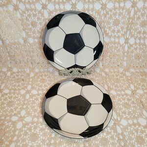 Homer Laughlin Soccer Ball Plates 9" Set of 2 Black White Sports Football